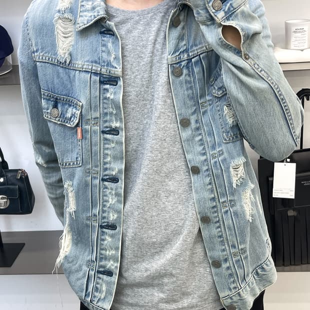 Moussy 크러쉬 데미지 데님 자켓