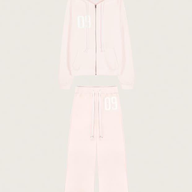 클리시어 09 넘버링 후드 팬츠 바지 세트 핑크 논기모