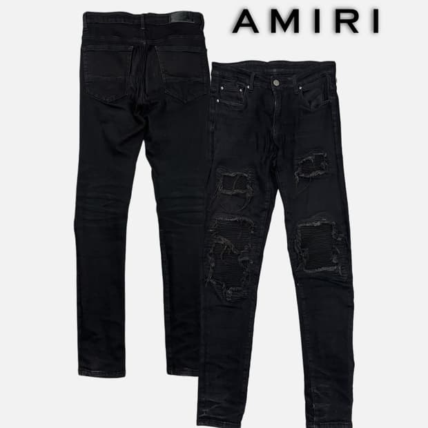 AMIRI black distressed biker jean