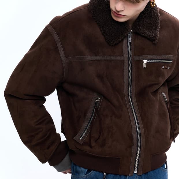 RSSC 데님 믹스 무스탕 봄버 자켓 브라운 2