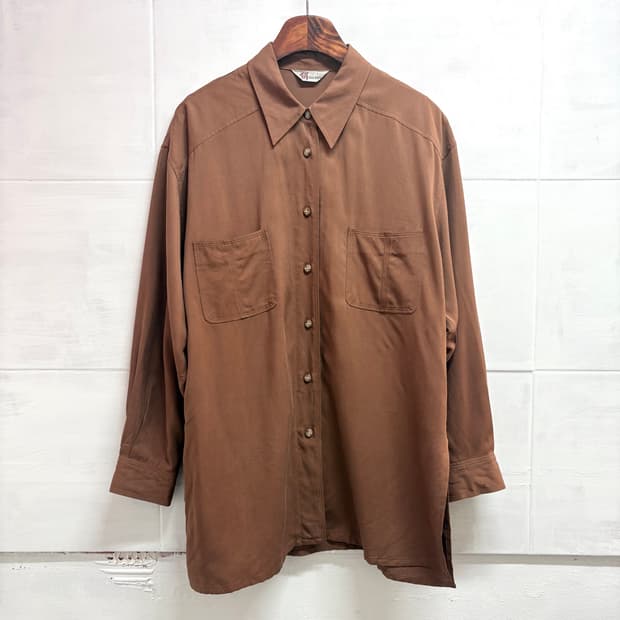 일본빈티지 브라운 클래식 실크 셔츠 남방