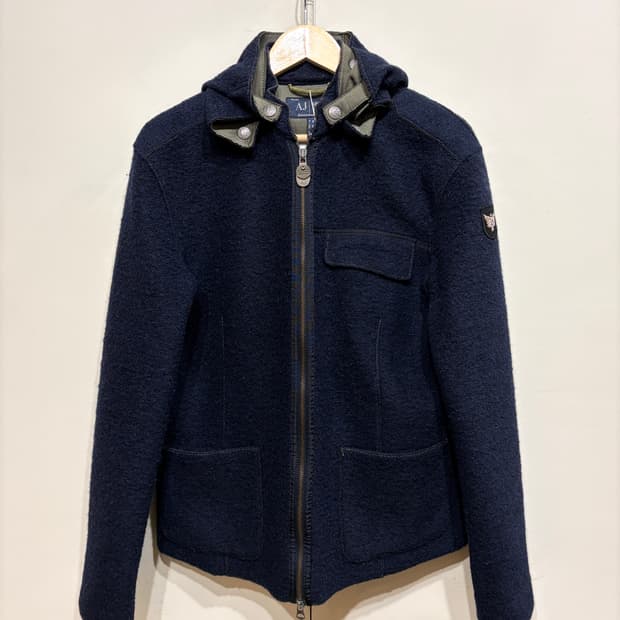 아르마니 진스 스티치 울 후드 자켓