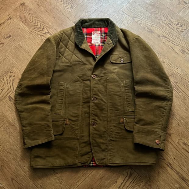 [XL]6~70's 유로 빈티지 체크 라이닝 브라운 섀미 헌팅 자켓