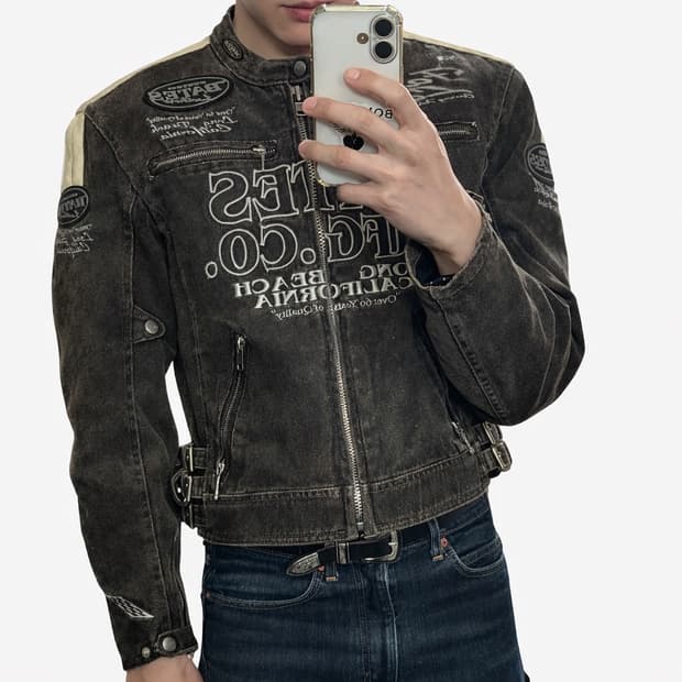 bates leathers 베이츠 흑청 데님 바이커 자켓 L