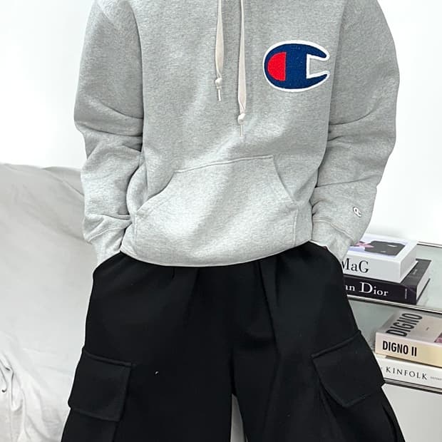 챔피온 빅C로고 그레이 후드티 XL
