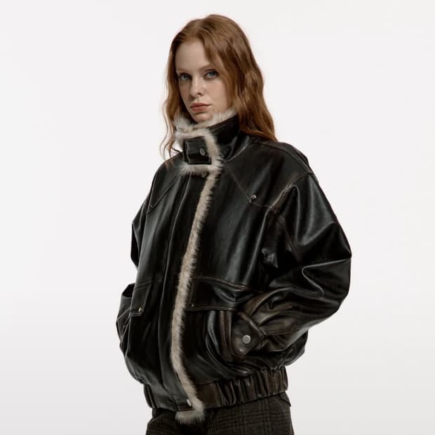 러프넥 워싱 레더 무스탕 M