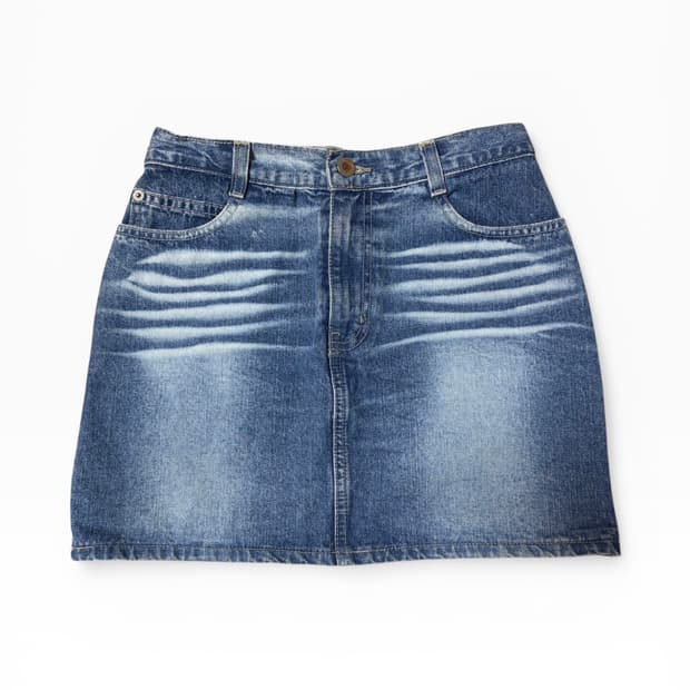 캣 워싱 데님 미니스커트