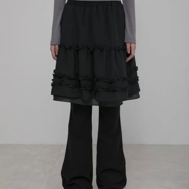 플레어업 러플 스커트 팬츠 블랙