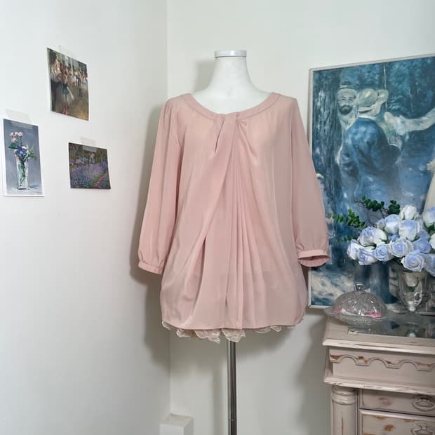 coral pink bow point blouse