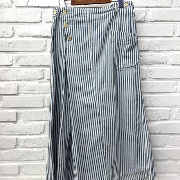 Wcloset 블루화이트 스트라이프 스커트 레이어드 팬츠