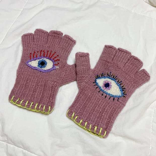 캐피탈 울 포크테일 글러브 스피크이지 자수 핑크