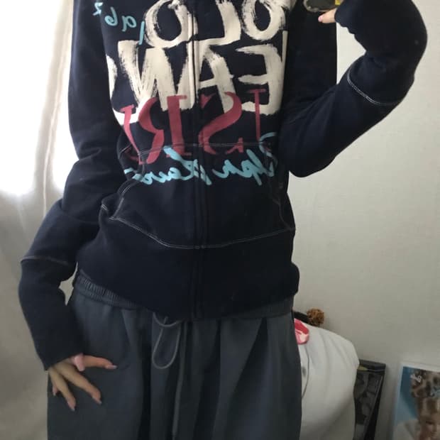 폴로 진스 레터링 딱붙핏 집업