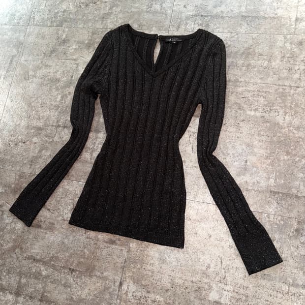 글리터 울 블렌디드 슬림 핏 니트