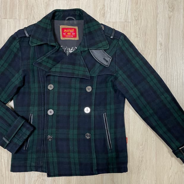 95) 울리치 재팬 블랙와치 가죽디테일 더블자켓(RRL&LVC&폴로)