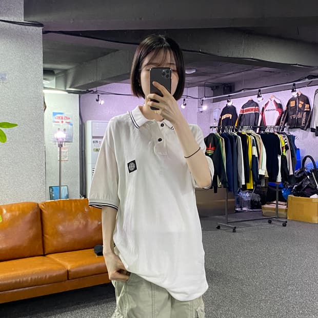 스톤 아일랜드 와펜로고 슬림핏 카라티 B4646