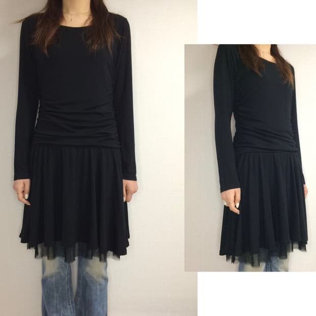 빈티지 블랙 셔링 레이스 레이어드 원피스