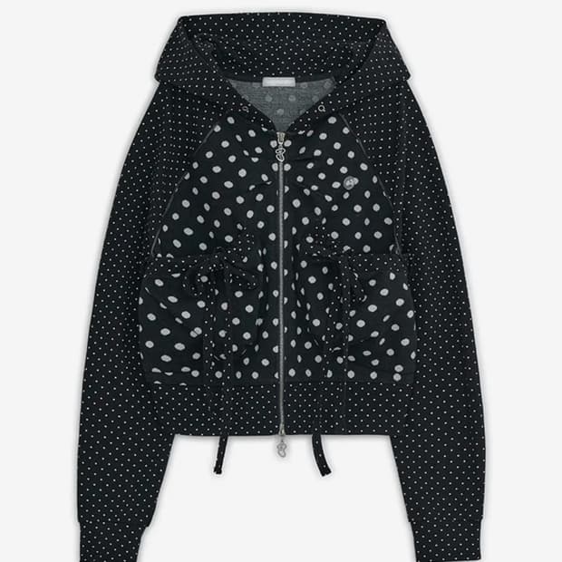 허그유어스킨 도트 빅 포켓 후드집업 (블랙)