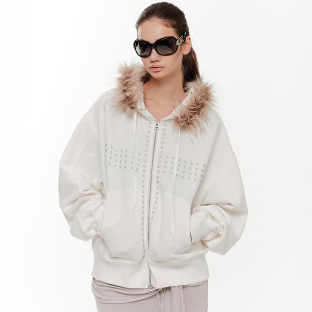 2000 아카이브스 크루시아 퍼 후드집업 아이보리