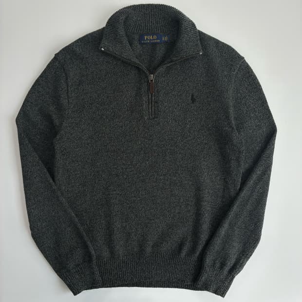 Polo  폴로 랄프로렌 자수 코튼 차콜 반집업 니트 