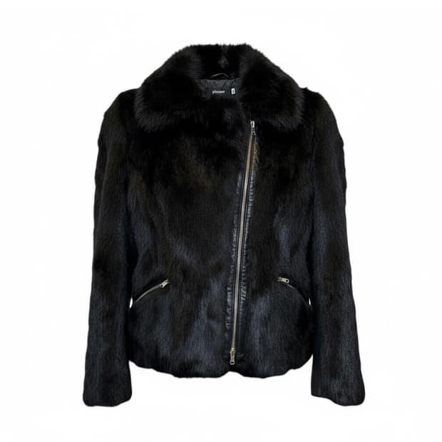 JPN VINTAGE 크롭 라이더 퍼 자켓 가죽소매 포켓지퍼 디테일 블랙