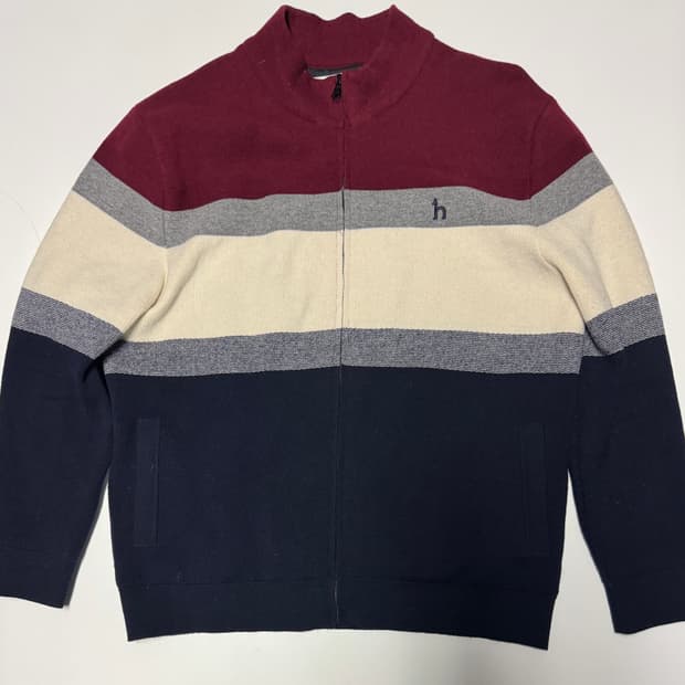 헤지스 hazzys 23년도 컬러 블록 울 니트 집업 2XL ~ 3XL