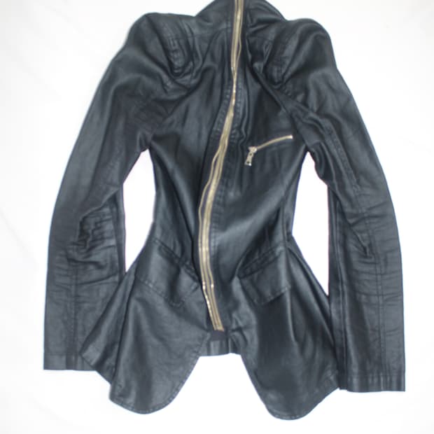 Navy leather skin zip collar puff jacket