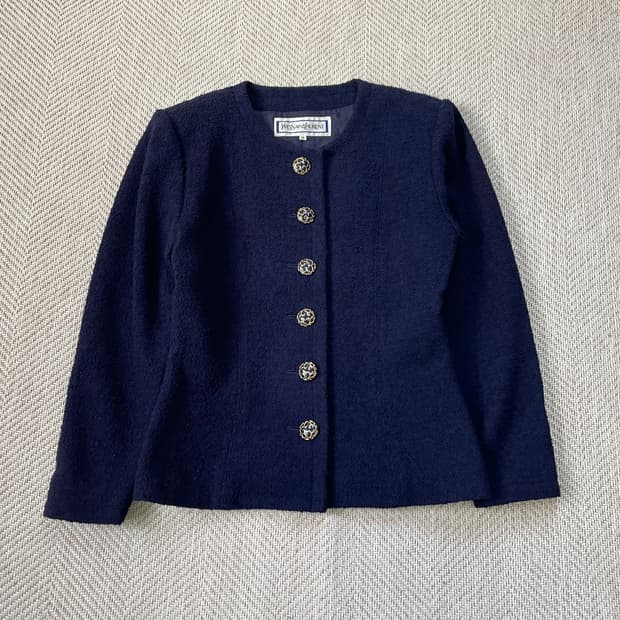 이브 생 로랑 오너먼트 버튼 울 재킷