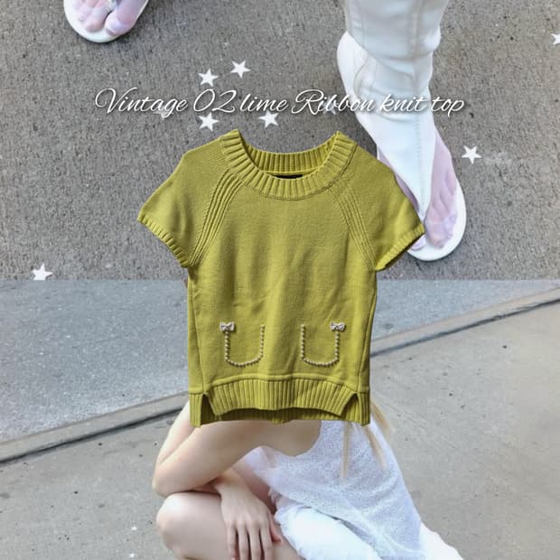 Vintage 02 lime Ribbon knit top