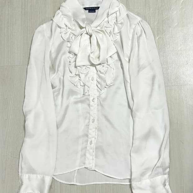 Midori k plan 쉬폰 러플 리본 블라우스셔츠 