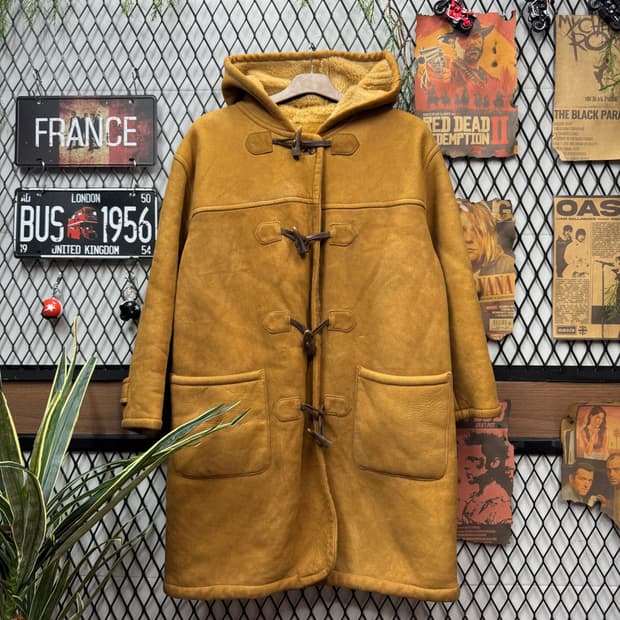 00s JPN VINTAGE 무스탕 더플 롱 코트 후드 포인트 브라운