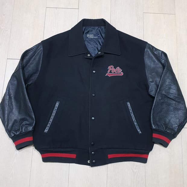 폴로 90s 울 가죽 바시티 자켓 (105-110)