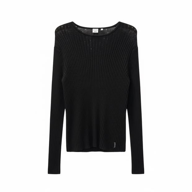 A/X 알마니익스체인지 시스루 케이블 골지니트 펀칭 디테일 슬림핏 블랙