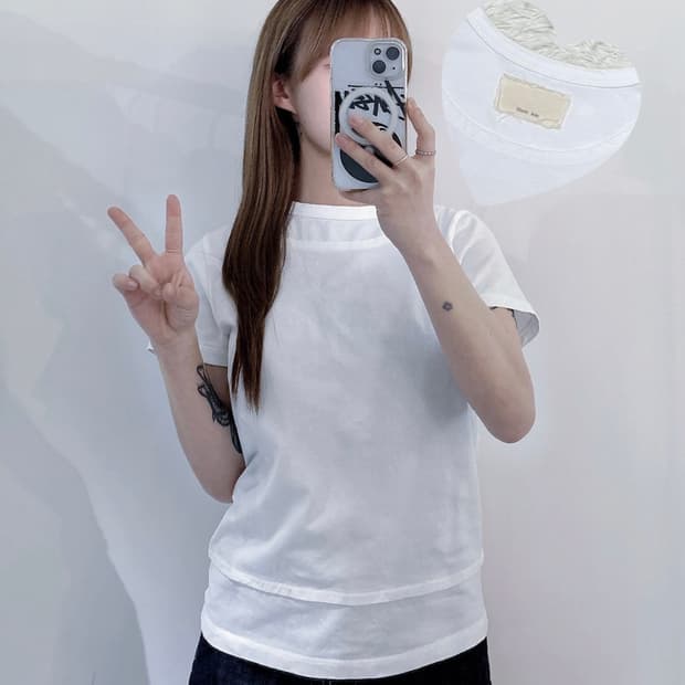 마땡킴 화이트 레이어드 반팔