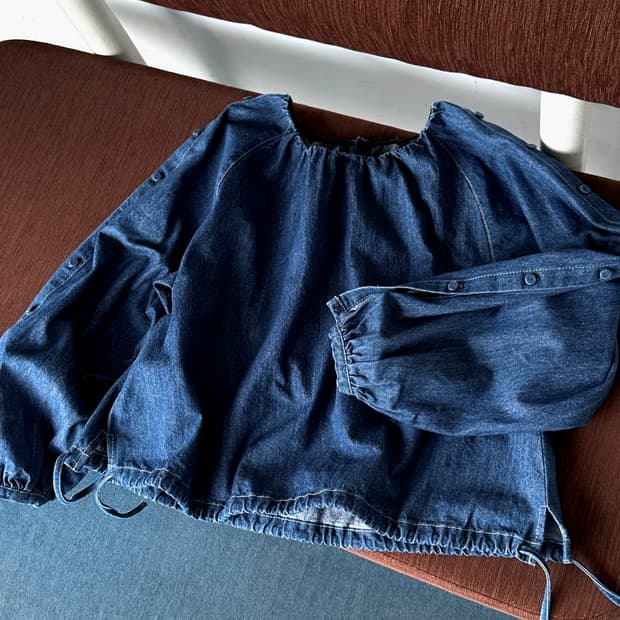 Design button sleeve cropped denim P/O