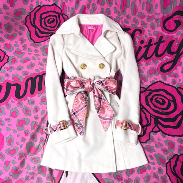 MA*RS마즈 흰핑 체크네코 금장 버클 벨티드 코트 히메오네갸루109핀터