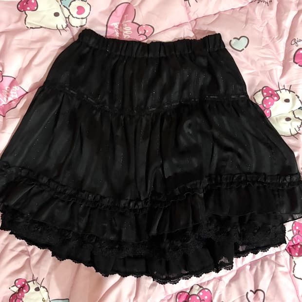 고스로리 스트라이프 프릴 레이스 스커트