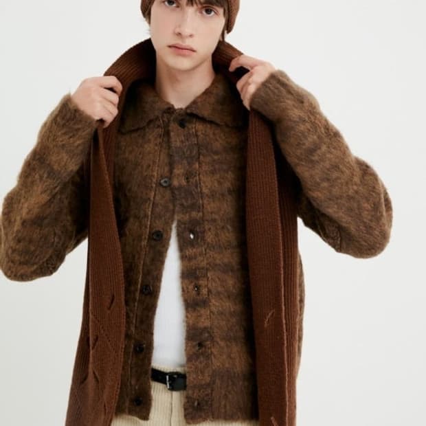 문선 알파카 가디건 브라운