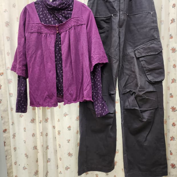 (카모메산장) 보라빛 카고바지 코디 (착샷있어요)