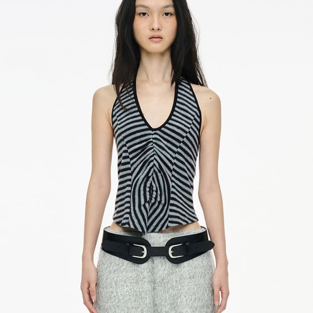 CERRIC Fluffy Stripe Sleeveless / Black