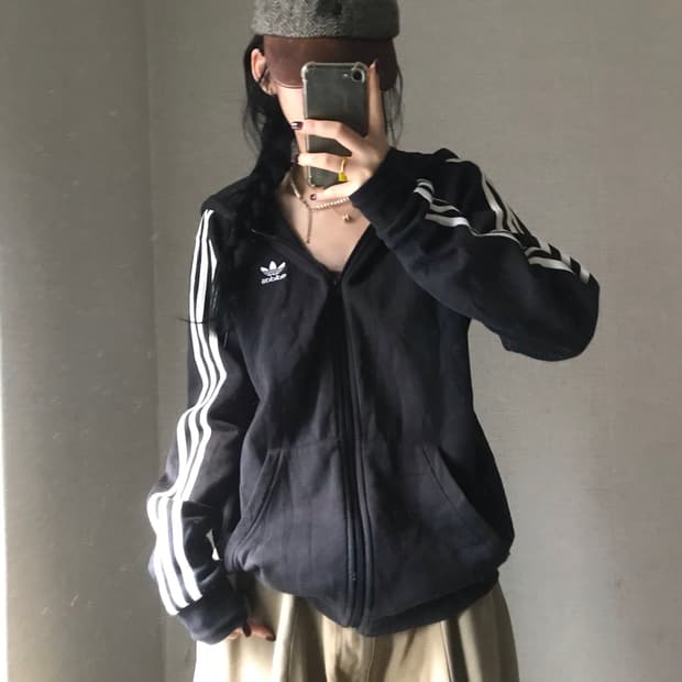 아디다스 블랙 오버핏 후드집업