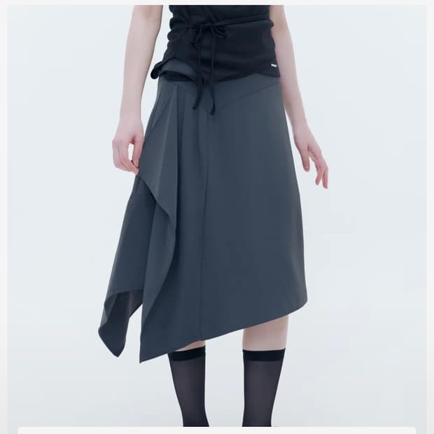미세키서울 side pleats gathered 미디 스커트 차콜