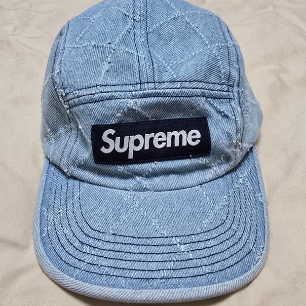슈프림 펀치드 데님 캠프캡 워시드 인디고