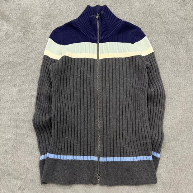 S 에디바우어 투웨이 배색 니트집업자켓