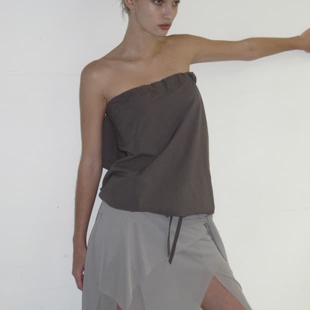 [택포]BOW-TIE PANELED MIDI SKIRT LIGHTGREY