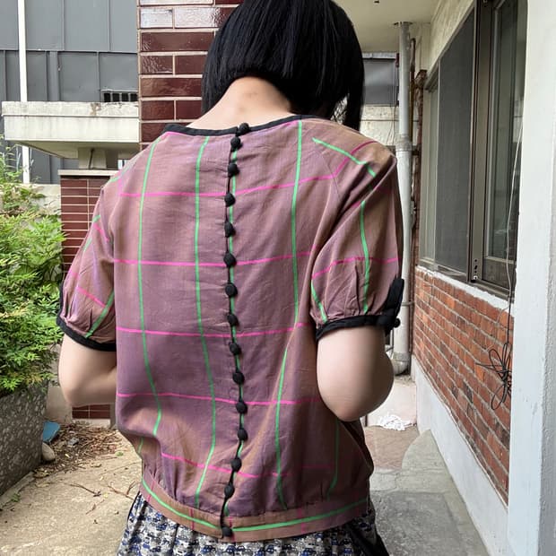 빈티지 체크 블라우스