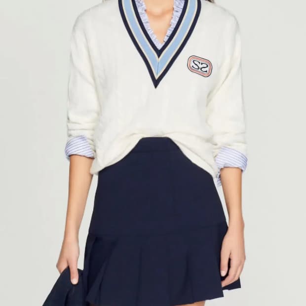 SANDRO 산드로 V넥 케이블 니트 55~66