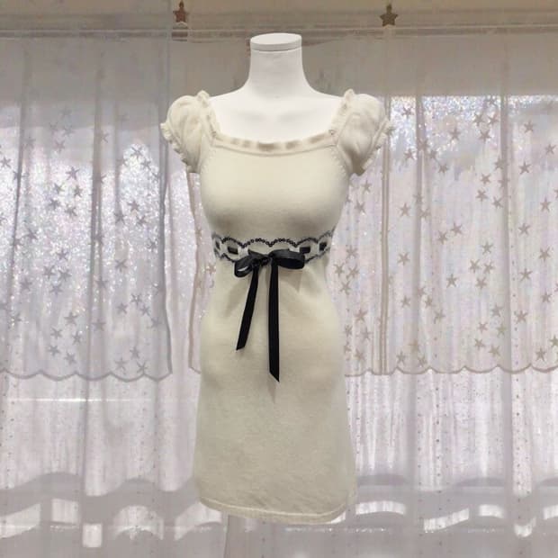 일본 빈티지 아이보리 앙고라 니트 오프숄더 원피스 달천 갸루