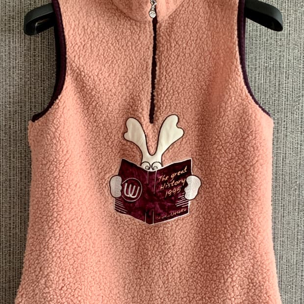 분홍 핑크 뽀글이 후리스 집업 조끼 퍼 베스트 골프웨어 S사이즈