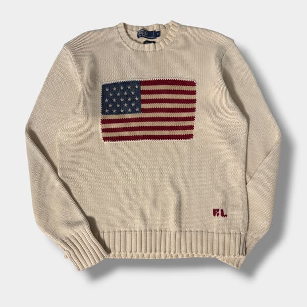 폴로 랄프로렌 루즈핏 아이보리 해비 코튼 성조기 니트