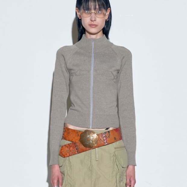 [S] 스컬프터 홀리 니트 집업 그레이